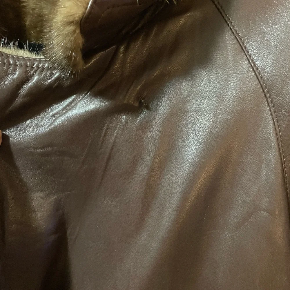 Brown Leather Jacket with Faux Fur Trim - Picture 7 of 11